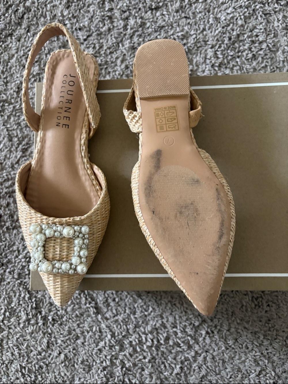 Journee Collection Natural Woven Pearl Buckle Slingback Flats - Picture 2 of 2